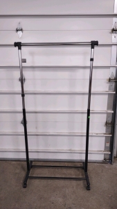 An Adjustable Height & Length (Black) 35"x 55"-65"x 18" Metal Rolling Clothes Rack