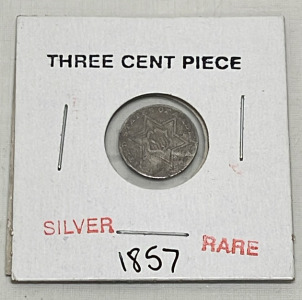 1857 Silver Three Cent Piece Coin (Rare) (Carded)