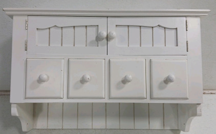 (1) Wall-Mounted White Wooden Cabinet - 24"x8"x15"