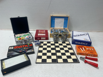 Assorted Games- Checkers, Dominoes, Qubic, Sequence And More