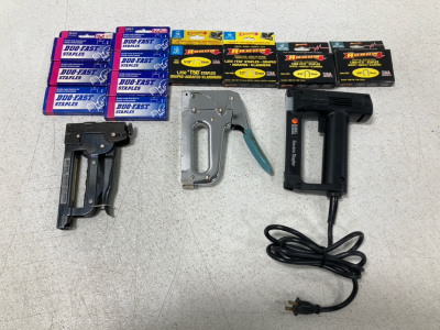 (2) Heavy Duty Staplers, (1) Electric Stapler, (11) Boxes Of Staples