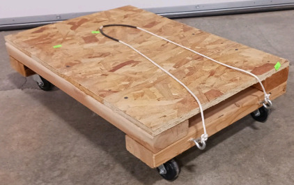 (1) Heavy-Duty Wooden Dolly - w/ Rope Handle & Swivel Casters