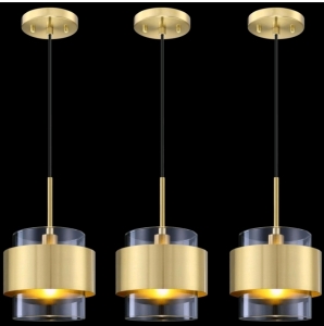 (1) 3-in-1 Silver Pendant Ceiling Lights - 6.5" Drum Clear Glass Shade