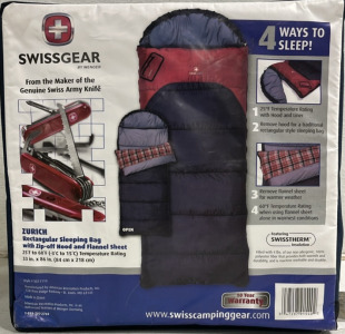 (1) Swissgear Zurich Rectangular Sleeping Bag w/ Zip-Off Hood & Flannel Sheet