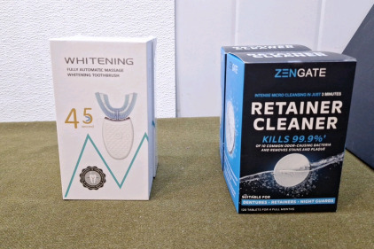 (2) Ultrisonic, Massage Whitening Electric Toothbrushes & (2) 120-Tablet Boxes Of Zengate Retainer/ Denture/Night Guard Cleaner