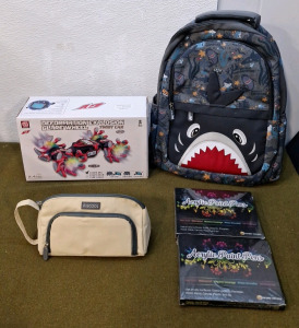 (1) Deformation Explosion Glare Wheel Twist RC Car, (1) Kids Shark Backpack, (1) Alscool Pen/ Pencil Case & (2) 12-Count Acrylic Paint Pen Sets