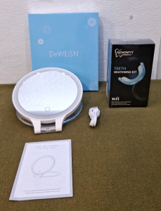 (1) DeWeisn Double Sided, Rechargeable LED Lighted Mirror & (1) Senomyy Teeth Whitening Kit