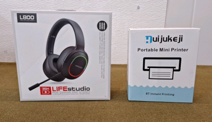 (1) Pair Of Life Studio Wireless Headphones & (1) Hui Juke , Portable Thermal Printer