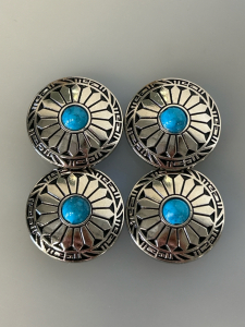 (4) Beautiful Silver and Turquoise Conchos