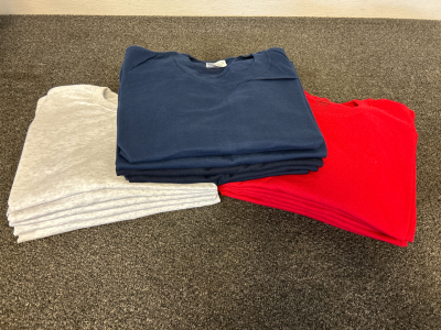 Size Large and Extra Large Shirts: Grey, Blue and Red