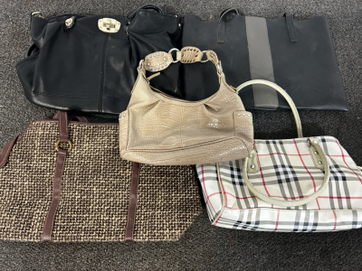 Black Purses, White And Tan Colored Purse, Brown Purse