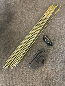(1) Pistol Holster, (10) Gamegetter 2216 Hunting Game Arrows (4) with Tips, & Sunglasses