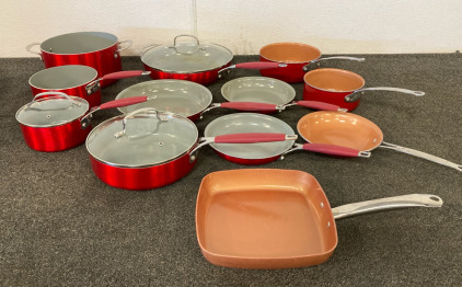 Assorted Red Pots & Pans