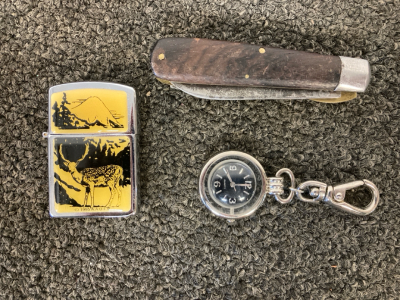 Vintage Lighter, Pocket Knife, & Pocket Watch