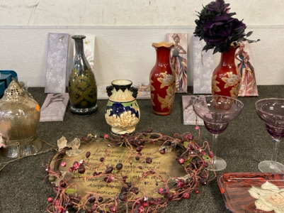 Vases, Small Pictures, Glasses, & Decorative Sign