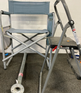 Camp Chair, Step Ladder, & Metal Rod