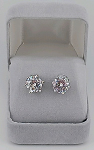 (1) Pair Silver-Plated Moissanite Earrings w/ Hardcase - 2ct TW