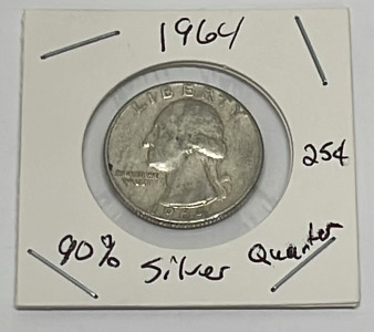 1964 90% Silver Washington Quarter (Carded)