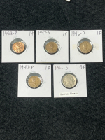 (1) Nickel- 1926- And (9) Pennies 1945-1953 - 2