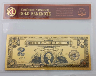 (1) 24K Gold Flaked $2 Silver Certificate Banknote w/ COA