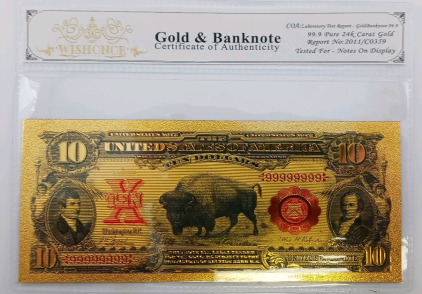 (1) $10 24K Gold Flaked Buffalo Banknote w/ COA