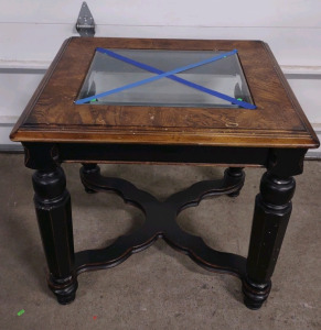 28"x 25"x 26" Rustic Birch Wood & Glass Top Rectangle End Table