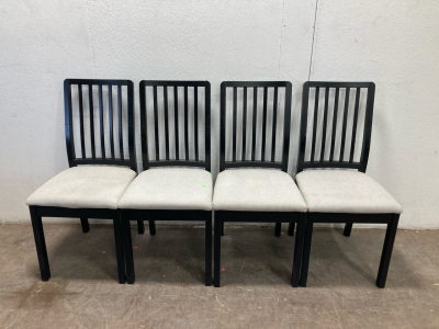 (4) Black Wood Dining Chairs w/Fabric Cushions