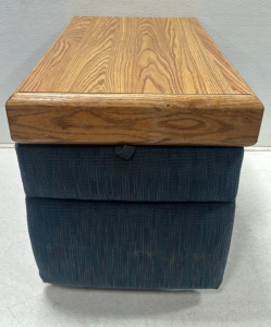 Blue Cushion Side Table W/ Wood Top and Storage Drawer (26” x 17” x 21”)