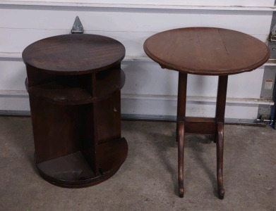 20"x 20"x 26½" Round Turn Table w/ Shelves & a 24"x 24"x 28½" Round Vintage End Table