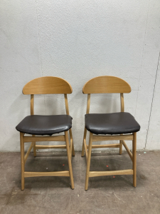 (2) Wooden Barstools W/Black Cushion Seats