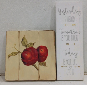 (2) Decorative Wooden Signs - Apple Art & Inspirational Quote