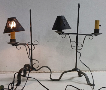 (2) Wrought Iron Table Lamps w/ Punched Metal Shade