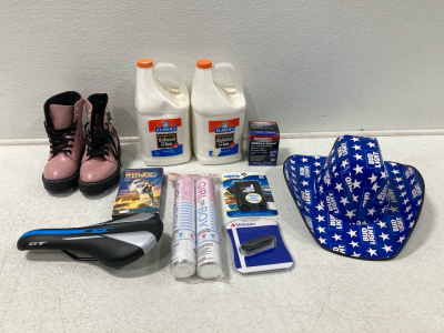 (2) Gallons Of Elmers Glue, Size 6.5 Pink Boots, Bud Light Cowboy Hat & More