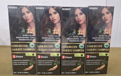 (4) 16.9-FLOz Bottles Of Runben 3-In-1 Hair Dye Shampoo, Dark Brown