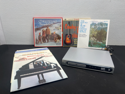 Assorted Vintage Vinyls & (1) Magnavox DVD Player