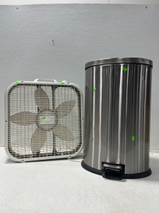 (1) Box Fan- Works Good And (1) Stainless Steel Pedal Trash Bin