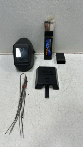 (1) Passive Welding Helmet, (1) Chicago Electric Welding Face Shield, Various Size and Type Stick Electrodes, Assorted Wire