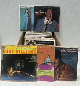 (55+) Large Collection of Vinyl Records Including: Glen Campbell, Hank Williams, ,Bill Cosby, Disney, and Much More!