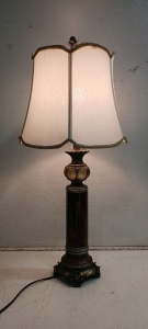 (1) Ornate Table Lamp - Bronze Finish w/ Stained Glass Accents