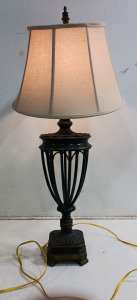 (1) Large Metal Table Lamp - Open Frame Design w/ Fabric Shade - 36"-37" Tall - Functional!