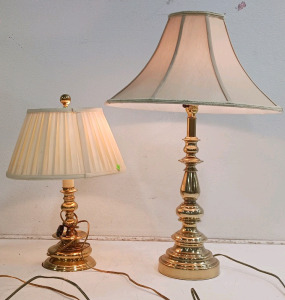 (2) Brass Table Lamps - Classic & Pleated Shades