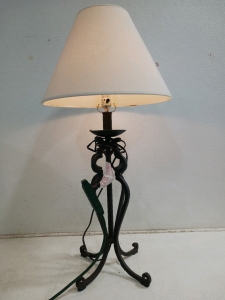 (1) Large Wrought Iron Table Lamp - 35" Tall - Curved Scroll Base w/ Fabric Shade