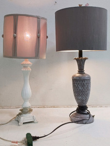 (2) Decorative Table Lamps - Distressed Red & White