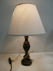 (1) Ornate Bronze Table Lamp - Classic Design w/ Fabric Shade w/ Bulb