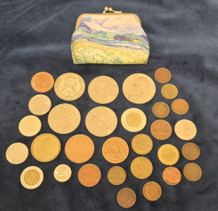 "Grandma's Coin Purse" W/ Foreign And Domestic Coins