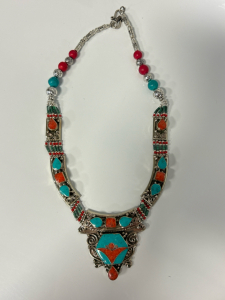 Beautiful Large Turquoise And Coral Necklace