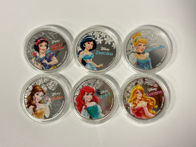 (7) Disney "Princess" Silver Plated Collector Coins