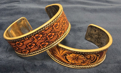 (2) Silver & Brown Cuff Bracelets