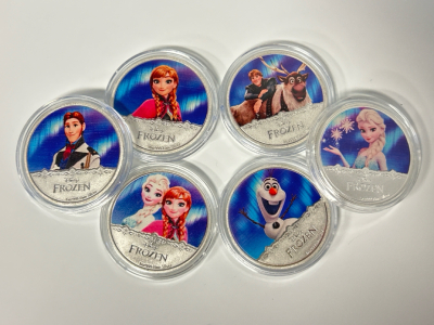 (6) Disneys "Frozen" Movie Characters Silver Plated Collector Coins