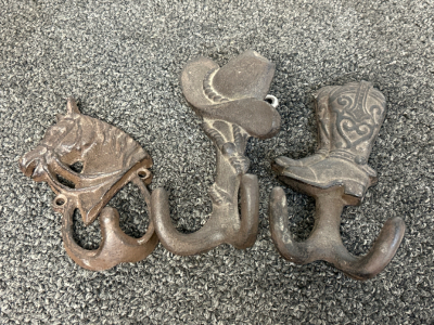 (3) Cast Iron Western Style Hooks